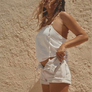 Zara Ecru, Cream, Light Beige High-Rise Denim Mom Shorts Sz 0, Sz 23, Sz 32